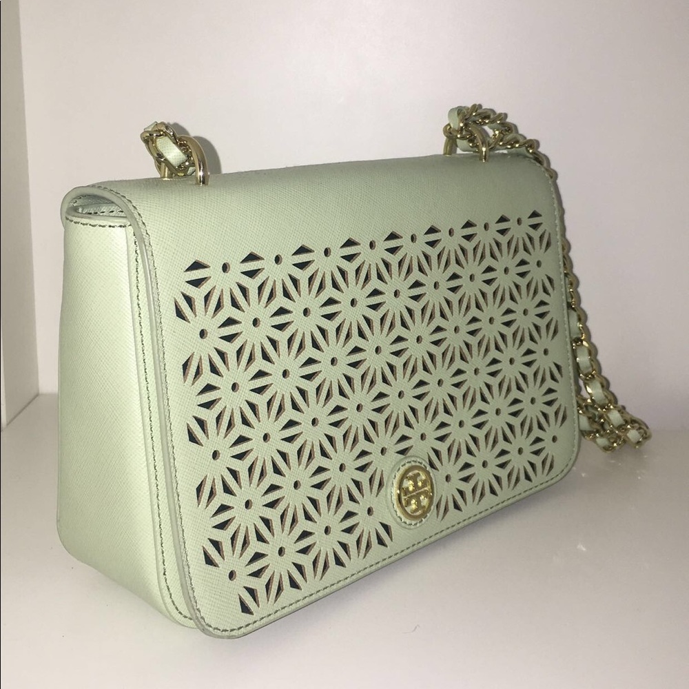 Tory Burch Robinson Mint Julep Cut Floral Bag - Picture 2 of 4